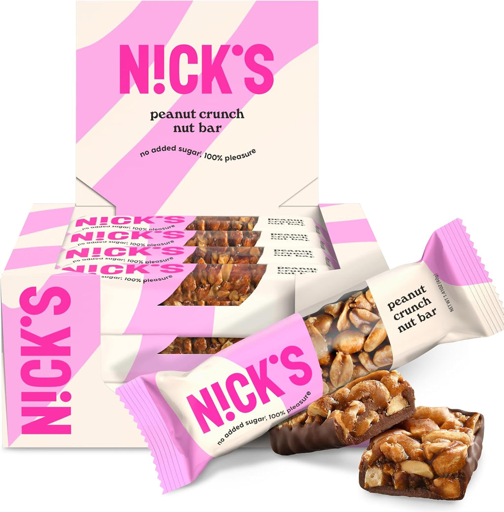 NICK'S Peanut Chocolate Snack Bar, Keto Nut Snack for Sports, Hiking & Outdoor Activities, 1G sugar, 3G net carbs, healthy snack bar (pack of 12)