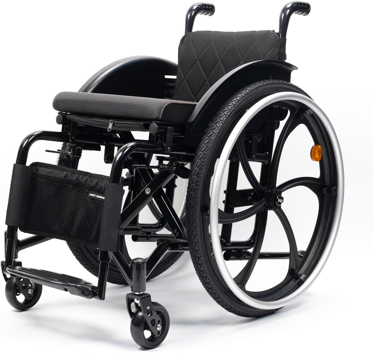 Sports Leisure Wheelchair, Folding, Lightweight, Self Propelled, All Terrain, Black, Aluminum Frame, Handbrakes, Quick Release Wheels, Seat Width 38cm