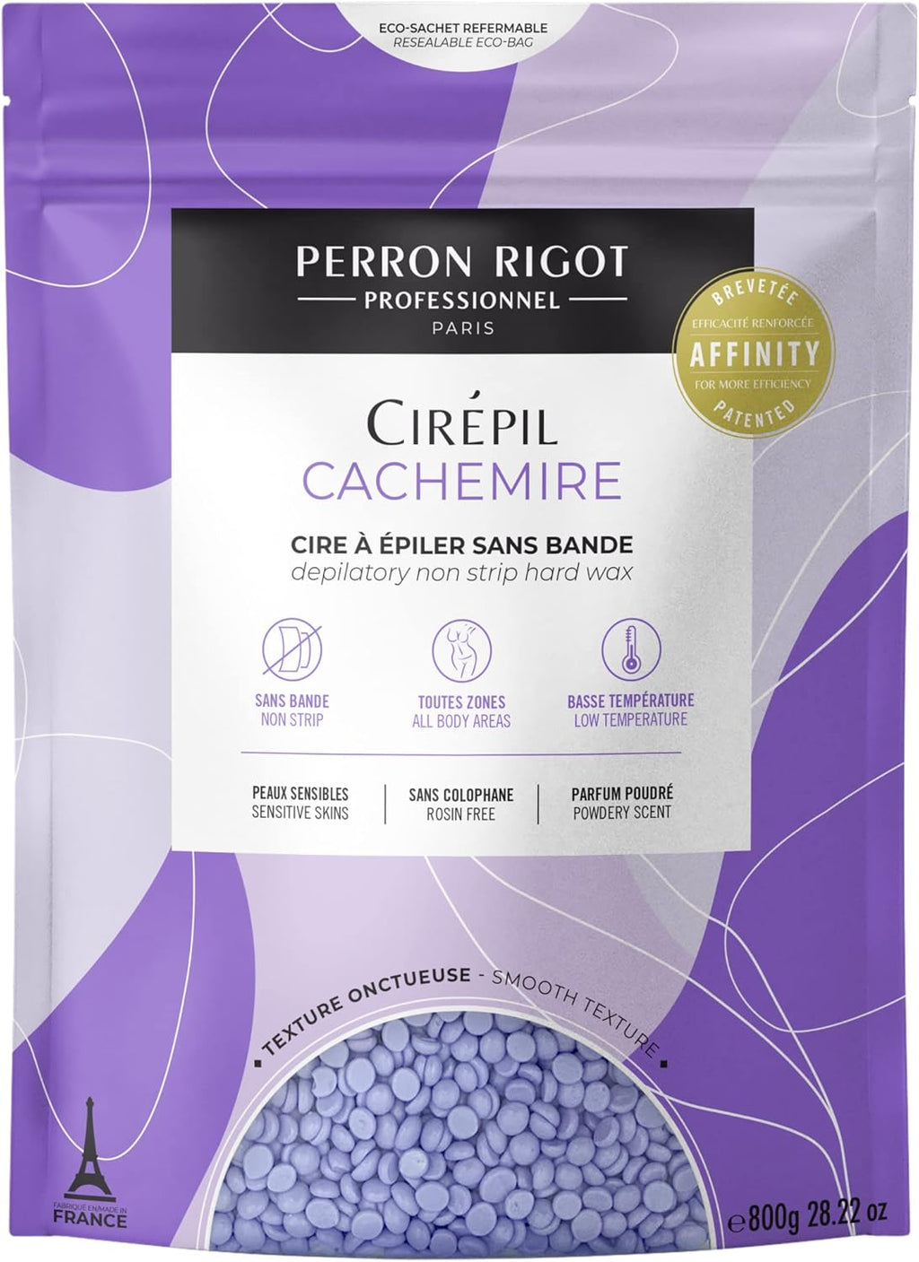 Cirepil - Cachemire - 800g / 28.22 oz Hard Wax Beads Bag - Ultra-Comfort Rosin-Free Wax for Sensitive Skin - Creamy, Stripless Hair Removal for Face & Intimate Areas - Low Temp Refill Bag Refill Bag