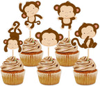 25Pcs Cute Monkey Cupcake Toppers Cartoon Monkey Baby Cupcake Picks for Jungle Animal Baby Shower Boys Girls Monkeys Birthday Cupcake Decorations Monkeys Party Supplies