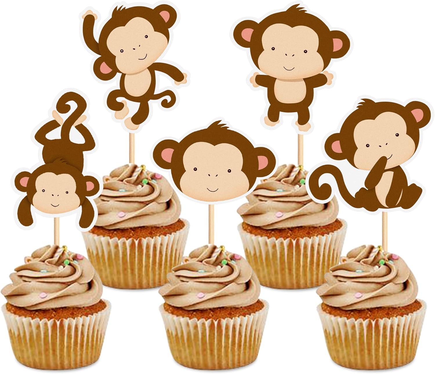 25Pcs Cute Monkey Cupcake Toppers Cartoon Monkey Baby Cupcake Picks for Jungle Animal Baby Shower Boys Girls Monkeys Birthday Cupcake Decorations Monkeys Party Supplies