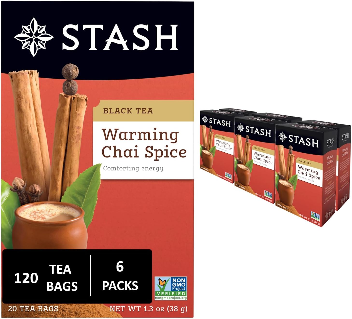 Stash Tea Chai Spice Black Tea, 6 Boxes with 20 Tea Bags Each (120 Tea Bags Total)