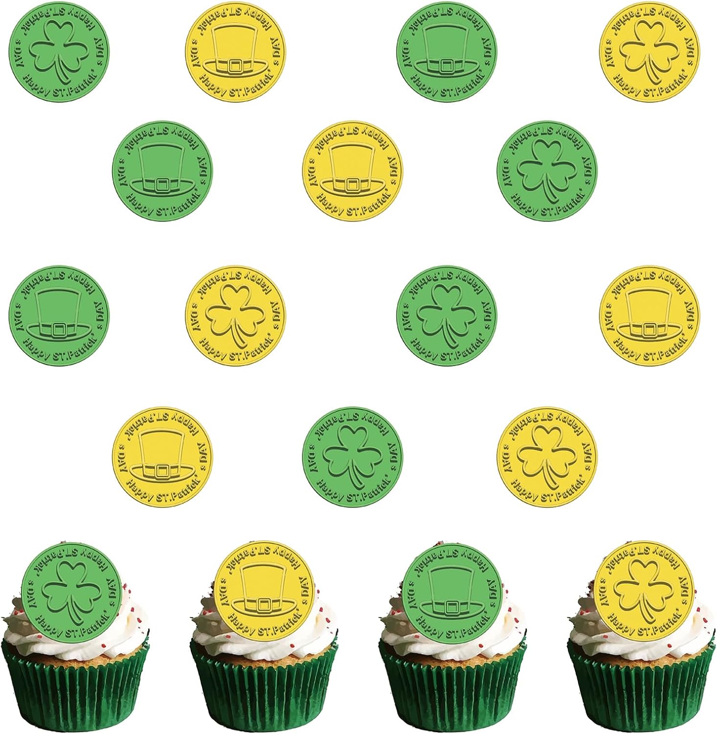 54Pcs Edible St Patrick's Day Cupcake Toppers, Irish Themed Home Cake Picks for St Patrick's Day Theme Baby Shower Birthday Party Supplies