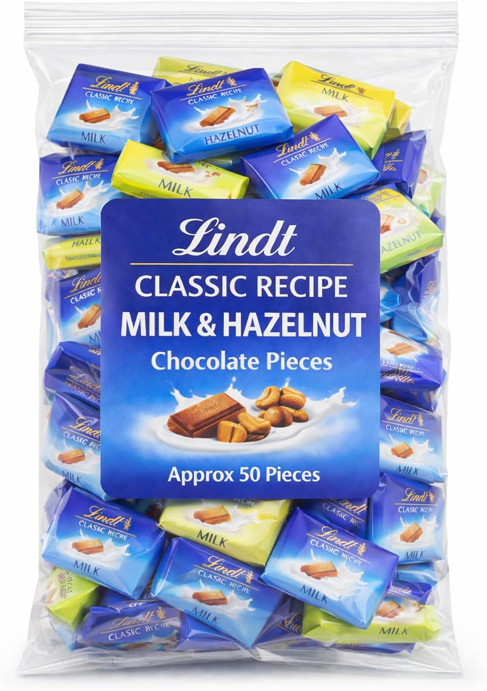 Milk Chocolate & Hazelnut Pieces Mix Approx 50 Bars of Fine Individually Wrapped Premium Milk Chocolate Candy & Fine Chocolate with Hazelnut Bars - Basket Filler & Gift Arrangement Essential