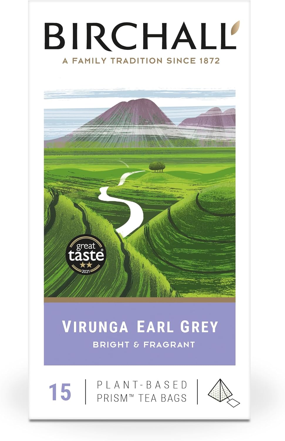 Birchall Tea Bags, Virunga Earl Grey a, Black Tea Bursting with Full Flavour, Perfect Vegan Gifts, 15 Plant-Based Prism Tea Bags