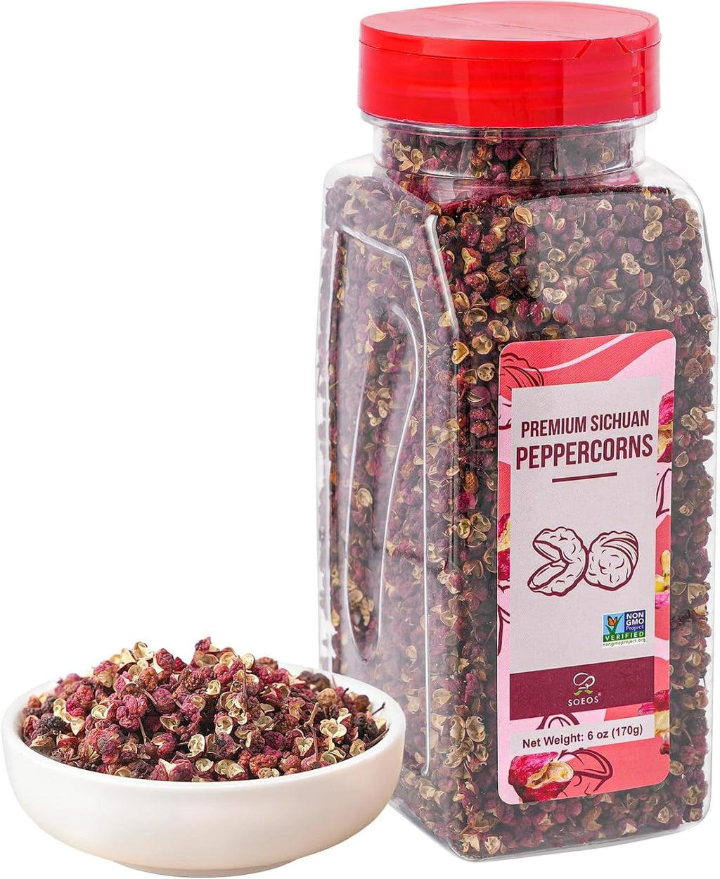 Soeos Sichuan Peppercorns, 6oz(170g), Whole Premium Red Szechuan Peppercorns for Authentic Sichuan Cuisine, Citrusy Aroma & Tingling Flavor, Ideal for Hot Pot, Mapo Tofu, Stir-Fry & Seasoning