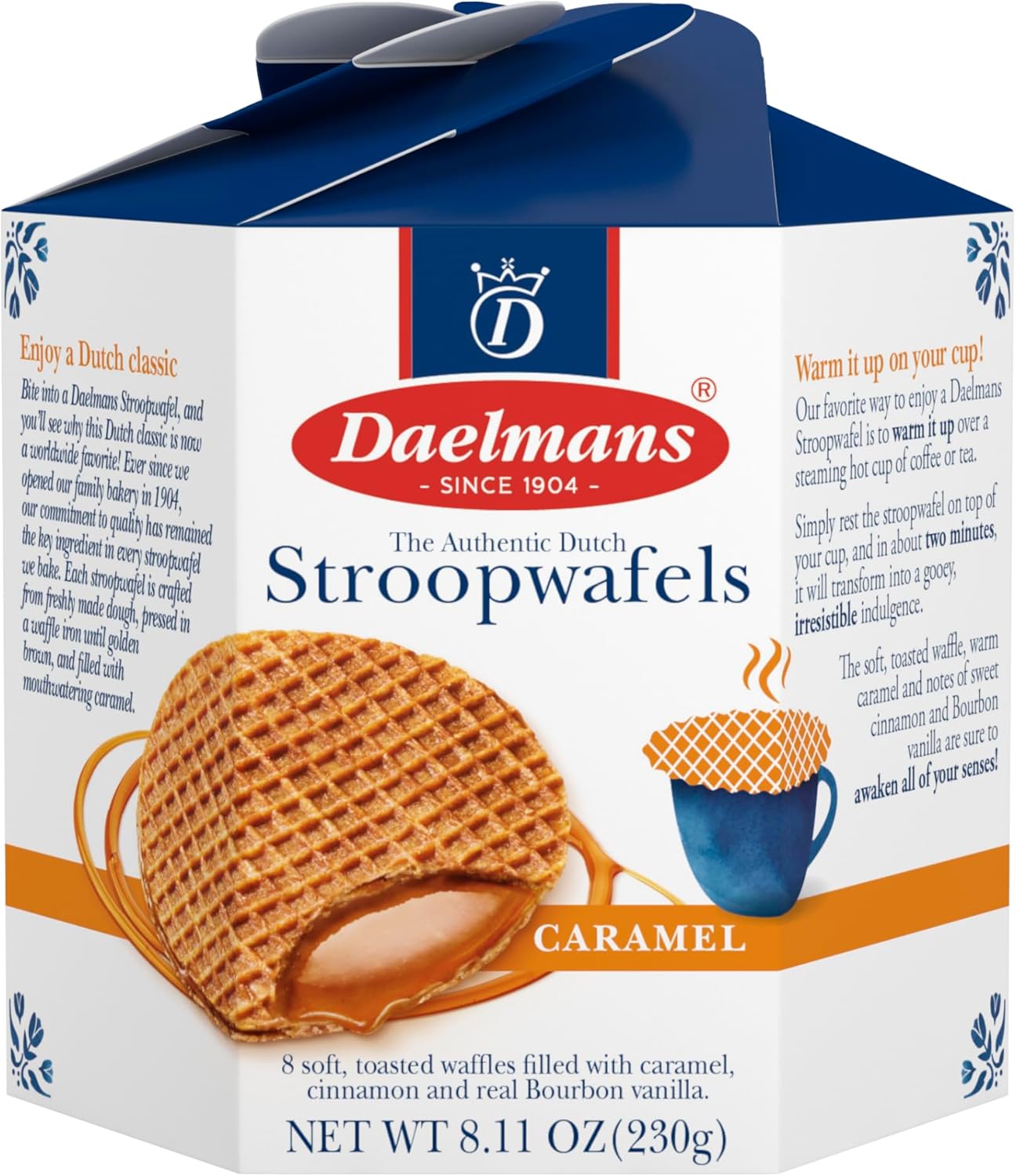 Daelmans Caramel Stroopwafels - Waffle Cookies, Sweet Snack for Coffee & Tea, Authentic Soft Toasted Dutch Waffles, Cinnamon, Bourbon Vanilla, Certified Kosher Dairy - 8.11 oz (Pack of 1)