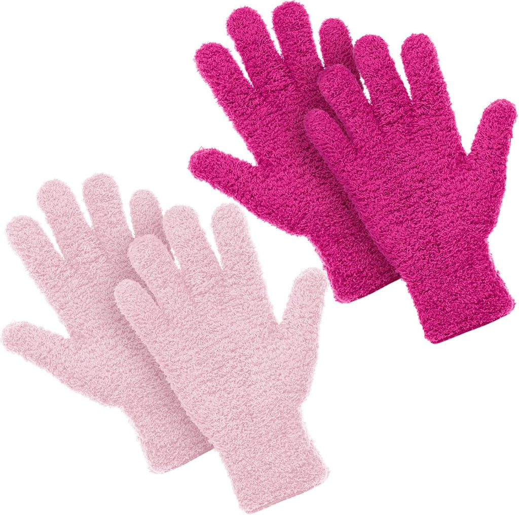 Patelai 2 Pairs Microfiber Gloves for plants Dusting Cleaning Glove Mittens House Cars Blinds Dusting(Pink, Rose Red,Large)