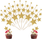 35pcs Gold Star Cupcake Toppers Glitter Star Cake Toppers Twinkle Cupcake Picks Baby Shower Cake Decorations For Wedding Engagement Bridal Shower Birthday Party Supplies Mixed Size