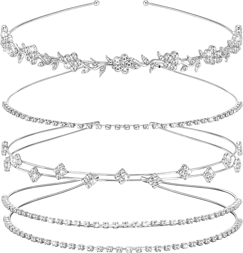 4 Pcs Rhinestone Headbands, Bridal Wedding Headband, Crystal Flower Girl Headpiece, Goddess Leaves Crown Metal Hair Band, Fairy Hair Accessories for Women, Prom Tiaras for Birthday Party