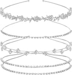 4 Pcs Rhinestone Headbands, Bridal Wedding Headband, Crystal Flower Girl Headpiece, Goddess Leaves Crown Metal Hair Band, Fairy Hair Accessories for Women, Prom Tiaras for Birthday Party
