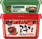 Korean Food Choripdong Gochujang & Ssamjang Set, Red Chili Paste (1.1lb/500g) + Korean Soybean Paste (0.38lb/170g), Korean Sauce Combo