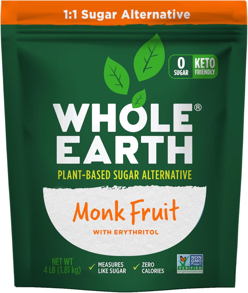 WHOLE EARTH Monk Fruit Sweetener with Erythritol, Plant-Based Sugar Alternative, 4LBS