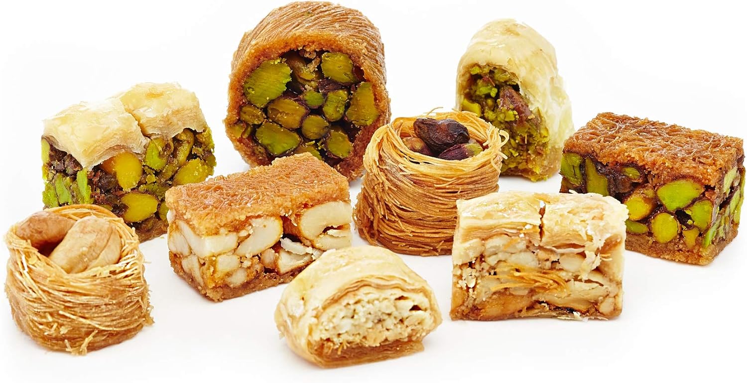 Baklava (Baklawa) Assortment Arabic Sweets| 38 Pieces (16 Oz)| Pistachio Cashew Nuts, Gourmet Oriental Dessert, Middle Eastern Baklava Pastry, Light Treats in Elegant Gift Box