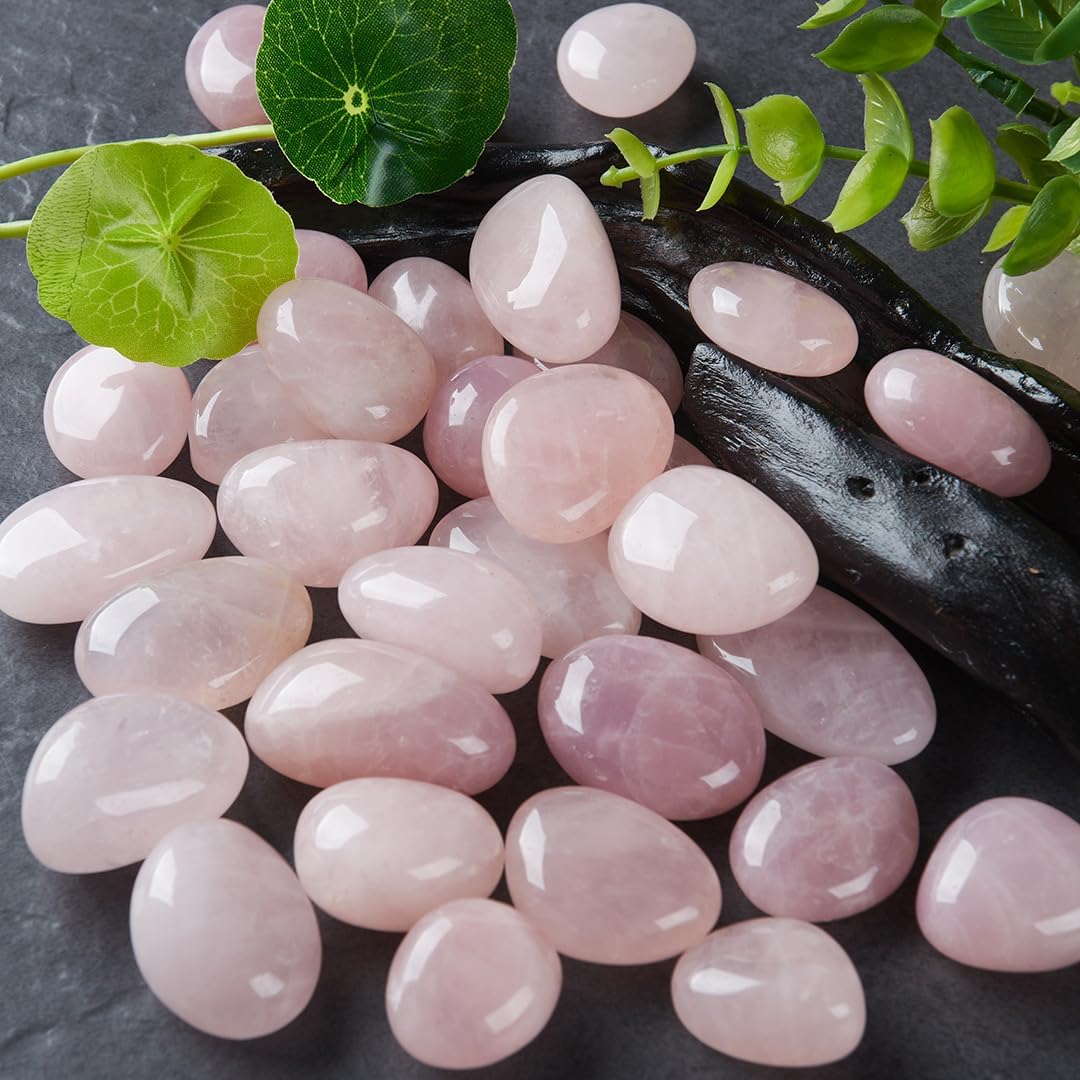 100g Bag Boho Pink Natural Tumbled Stones & Crystals - Assorted Polished Gemstones for Home Decor & Jewelry Making