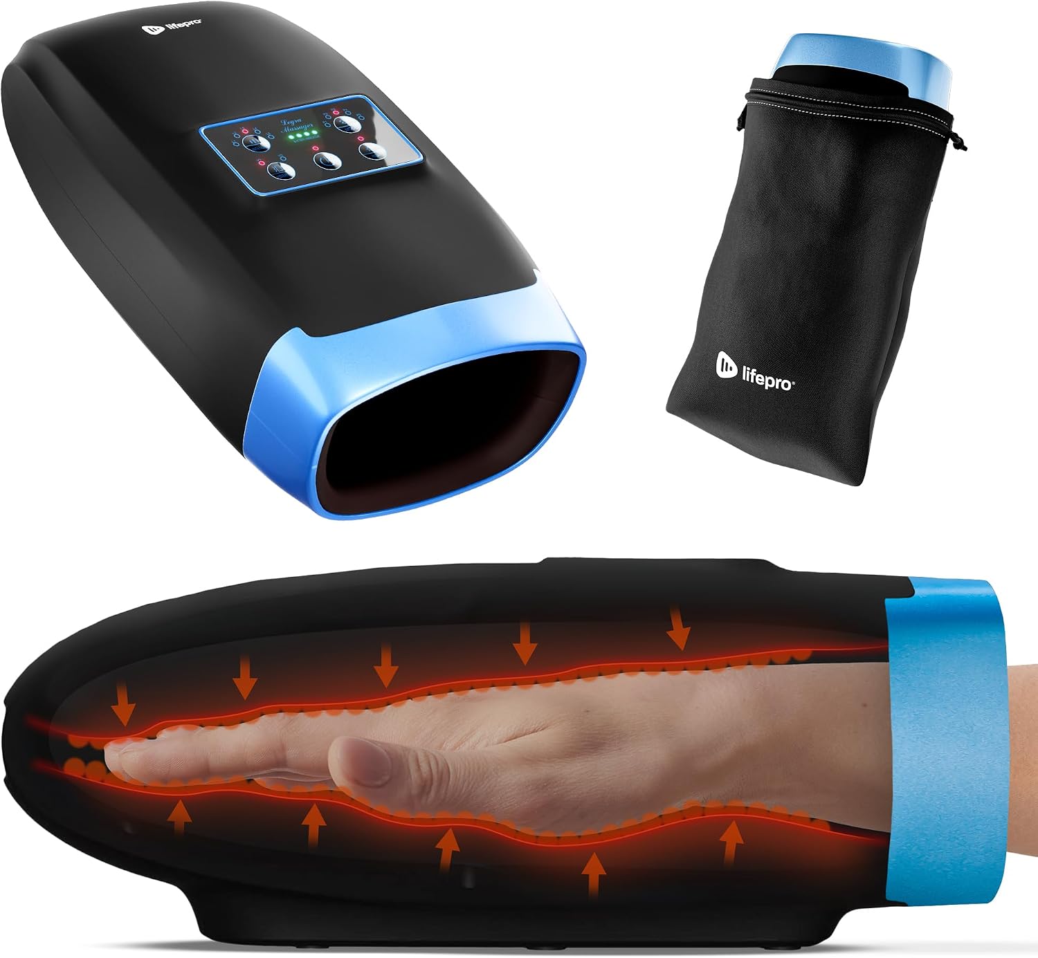 LifePro Legra Hand Massager with Heat and Compression - Finger, Wrist, and Palm Massager with Multi Massage Modes - Pressure Point Therapy for Sensitive Hands, Relaxation, and Comfort