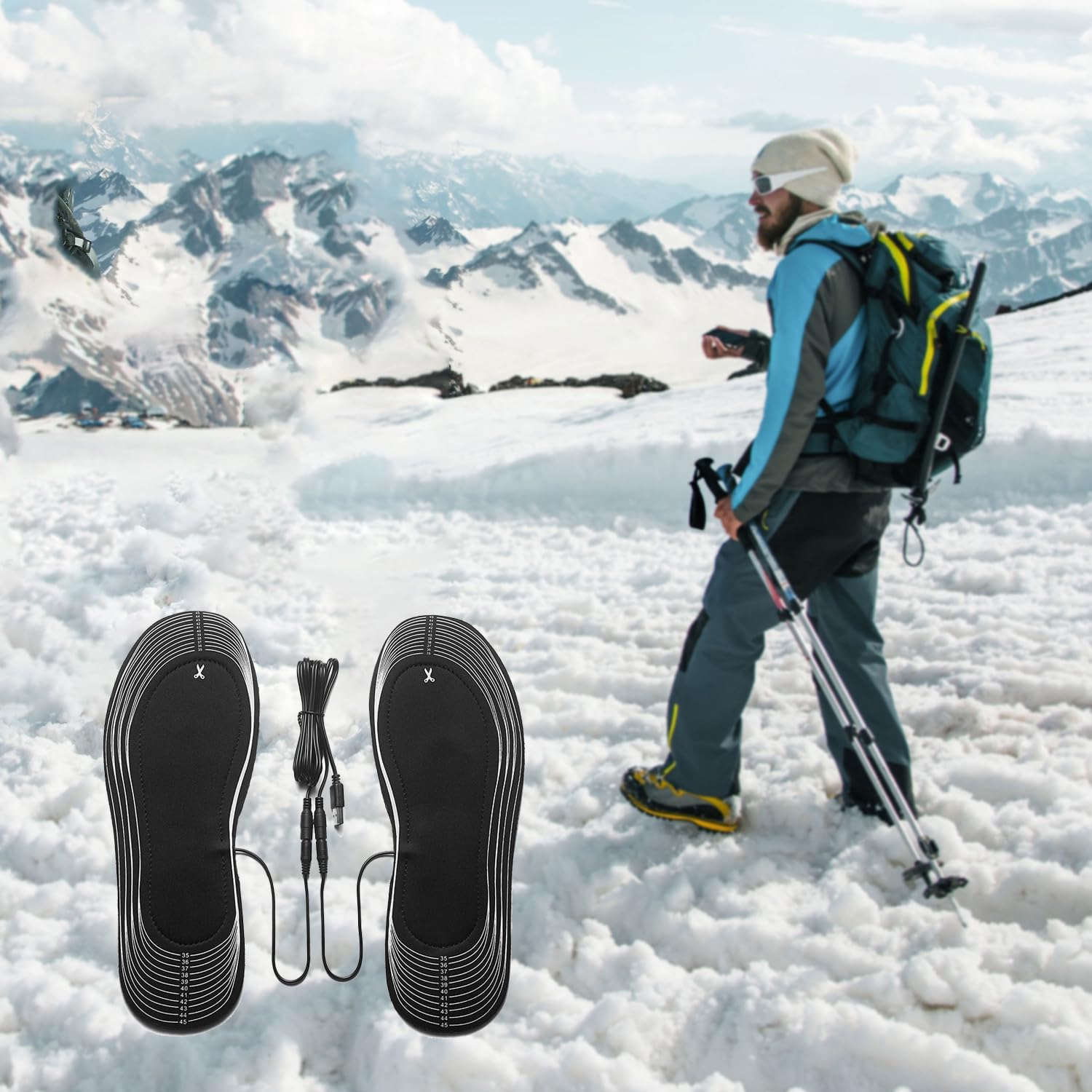 Heated Insoles for Men & Women, Foot Warmer Rechargeable with USB Cord, Cut to Fit Thermal Shoe Inserts for Boots & Shoes, Electric Toe Warmers for Winter