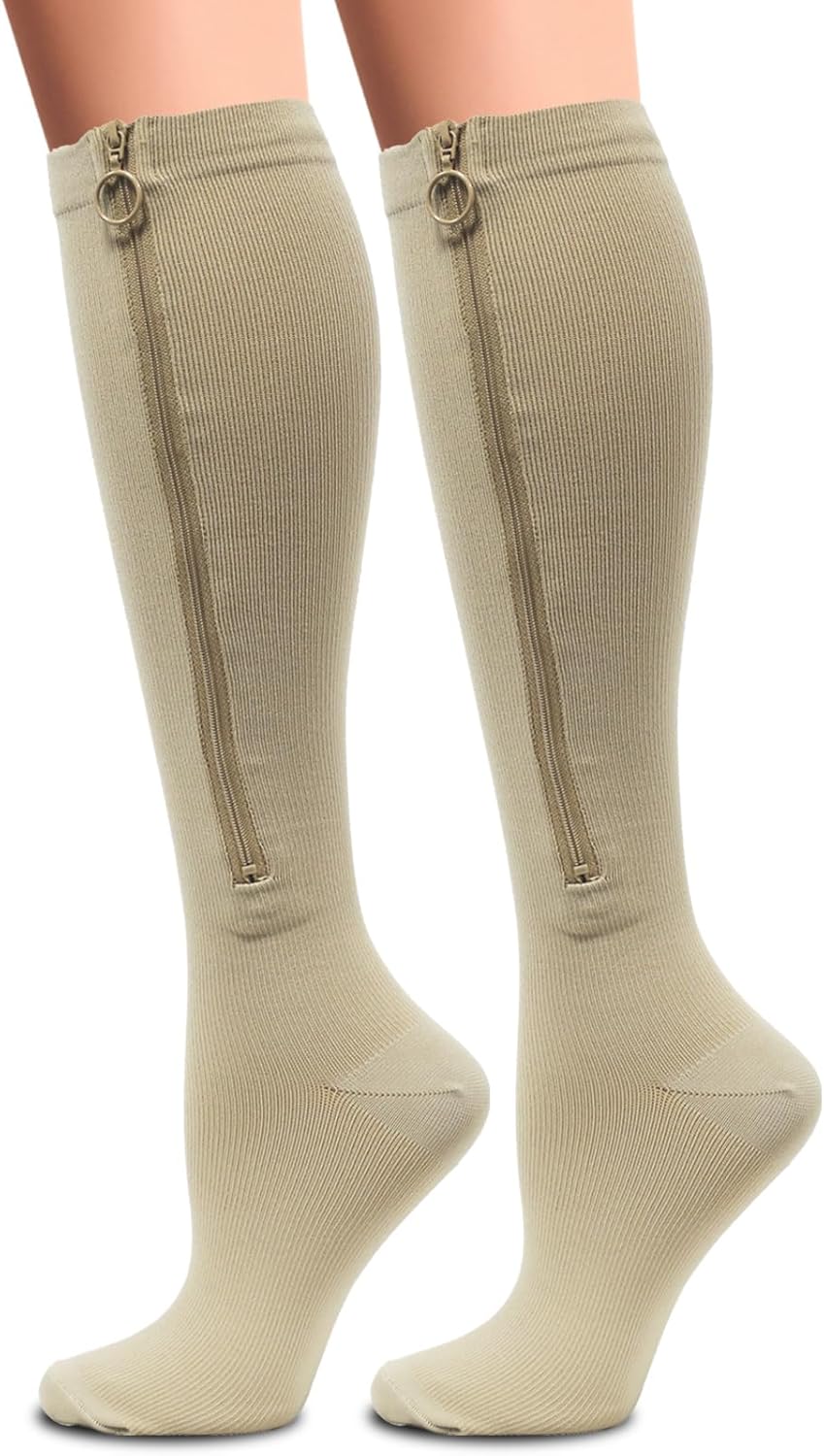 Hotfiary 25-30mmhg Compression Socks with Zipper for Men & Women Up to 6XL Closed Toe Knee High Support Socks for Circulation