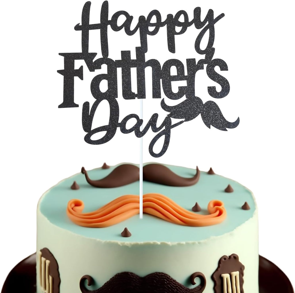 1 Pack Happy Father’s Day Cake Toppers, Glitter Cake Bunting Decor Best Dad Ever Love Father Cake Picks Party Decorations Supplies(Beard, Black)