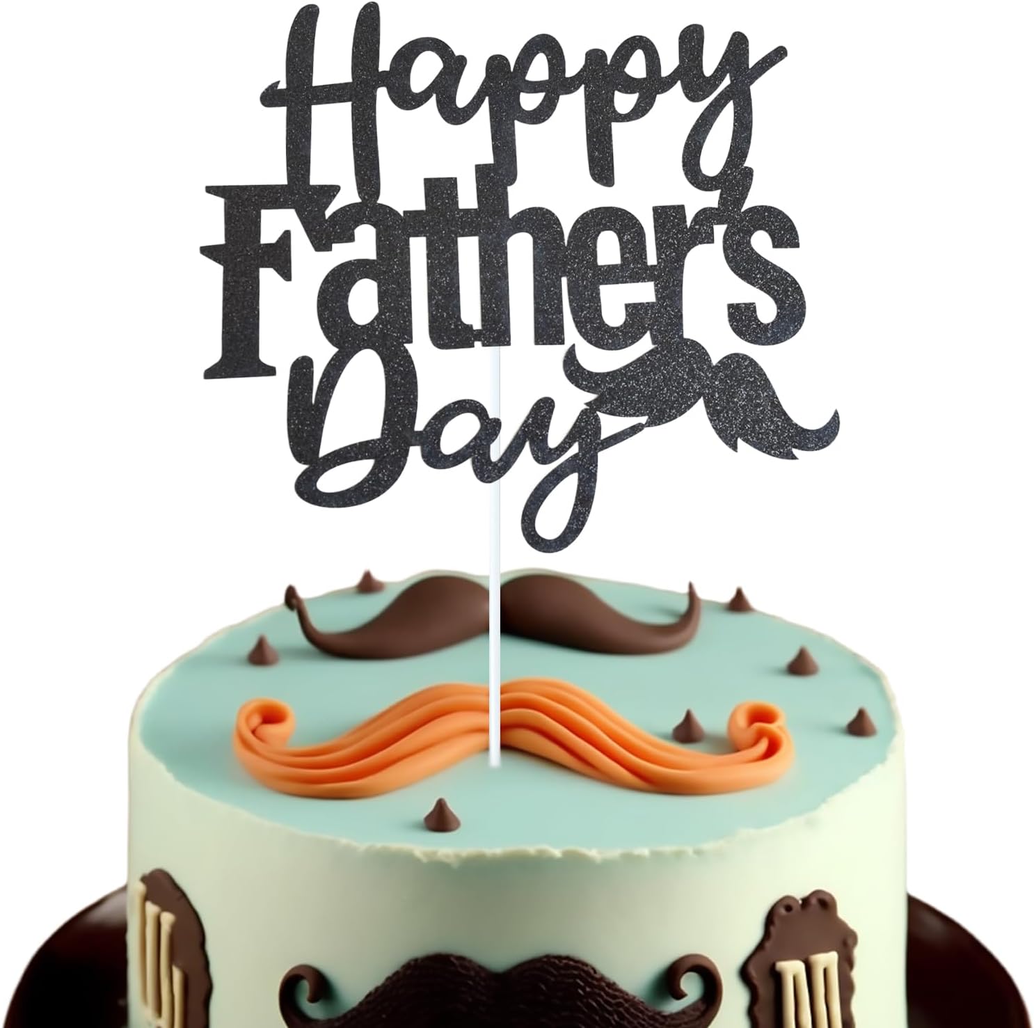 1 Pack Happy Father’s Day Cake Toppers, Glitter Cake Bunting Decor Best Dad Ever Love Father Cake Picks Party Decorations Supplies(Beard, Black)