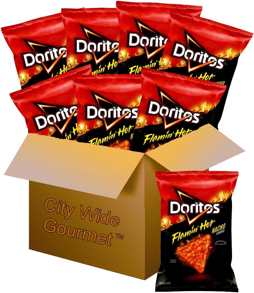 Doritos Flamin" Hot Nacho Tortilla Chips, 1.75 ounce bags (Pack of 8), Bundled by City Wide Gourmet
