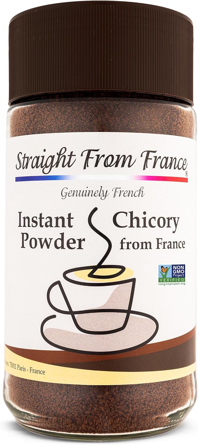Straight from France Genuinely French, Non-GMO Certified Caffeine Free Instant Chicory Powder, Coffee Substitute Rich in Prebiotic Fibers Made from Chicory Roots 7 Oz