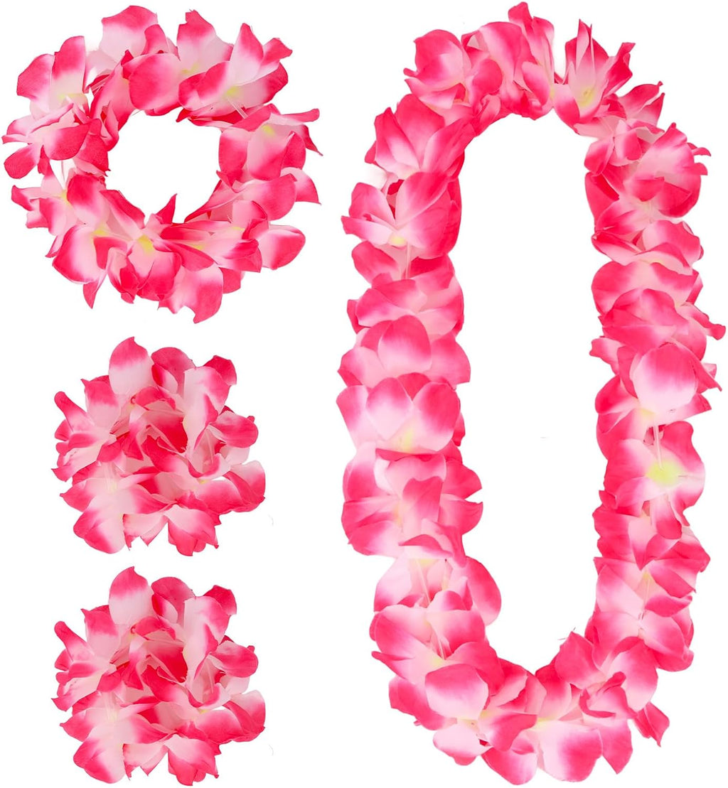 Semato 4 Pcs Hawaiian Lei Set for Luau Party Flower Leis Garland Headband Bracelets Halloween Costume Hawaiian Party Supplies