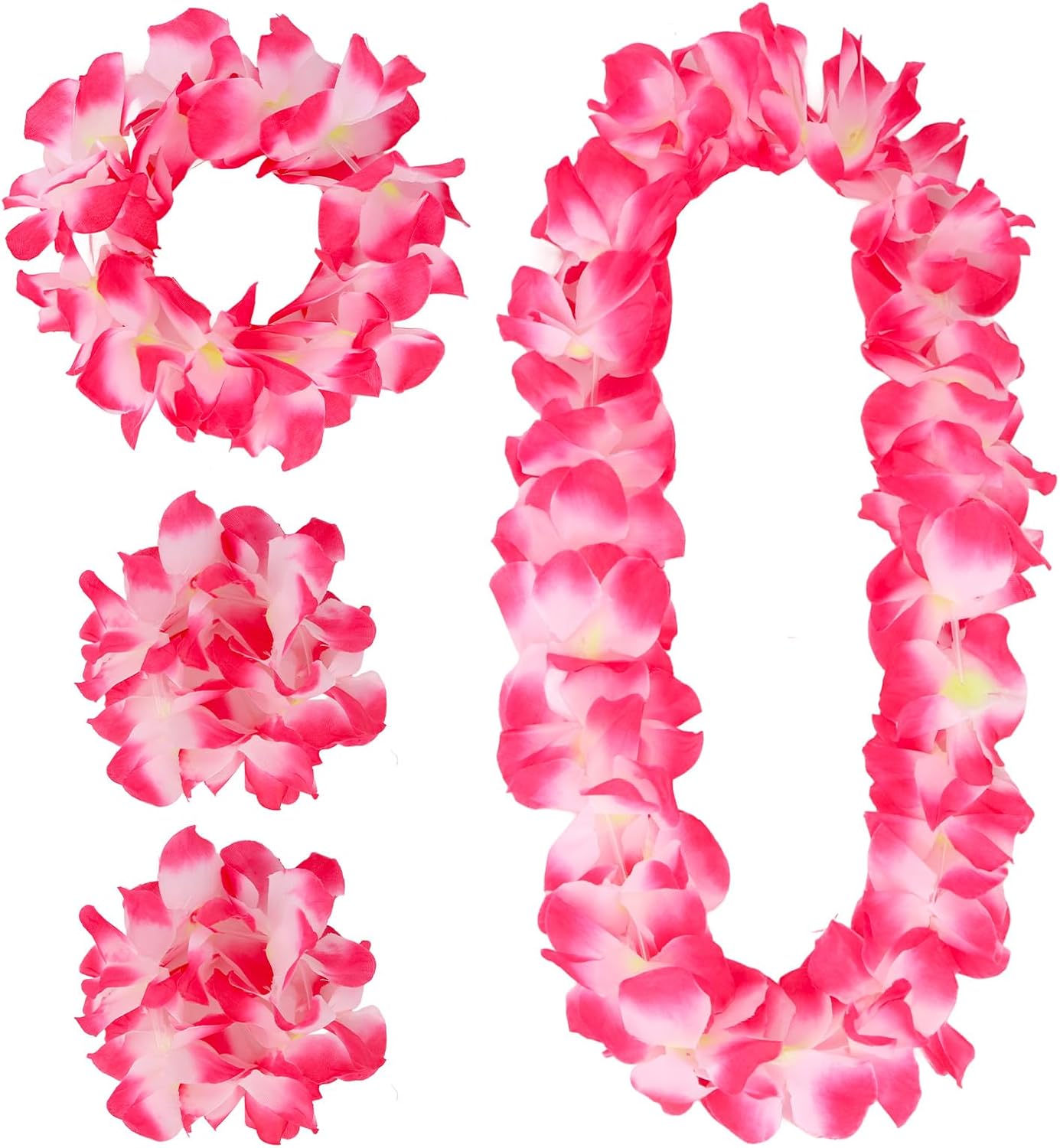 Semato 4 Pcs Hawaiian Lei Set for Luau Party Flower Leis Garland Headband Bracelets Halloween Costume Hawaiian Party Supplies