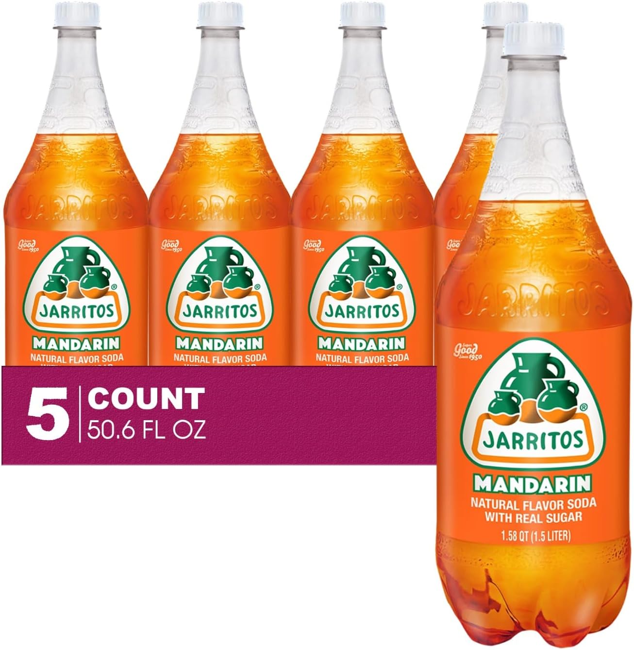 Jarritos 5-Pack of Mandarin Mexican Soft Drink Plastic Bottle 50.7 fl oz (1.5 lt) Made with 100% Natural Sugar