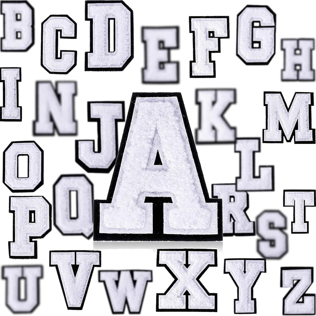Waydress 26 Pcs Preppy Chenille Letter Iron on Letters Patches 2.8 Inch Self Adhesive, Sew on Chenille A-Z Alphabet Letter Patches for Clothing DIY Supplies (Classic Style)