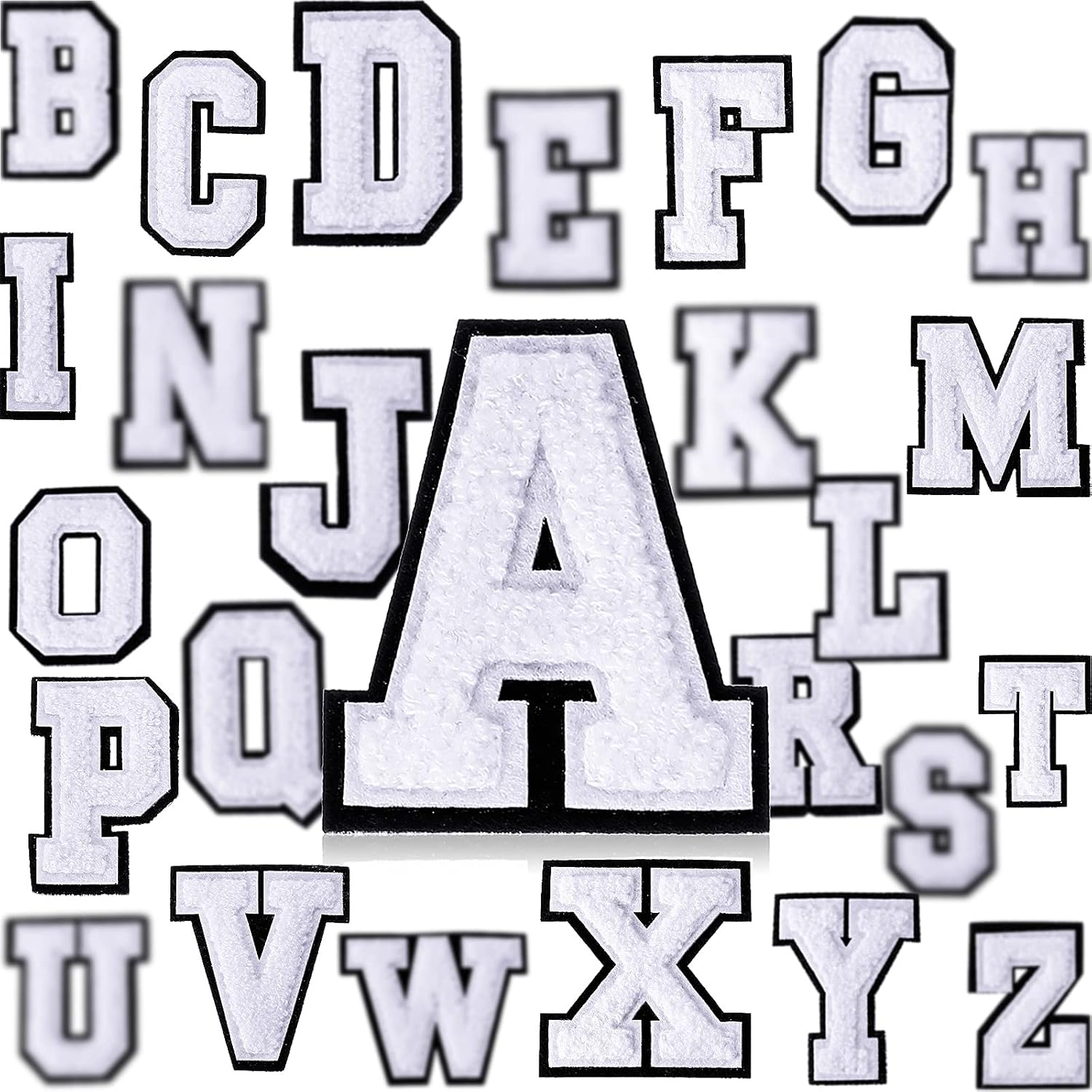 Waydress 26 Pcs Preppy Chenille Letter Iron on Letters Patches 2.8 Inch Self Adhesive, Sew on Chenille A-Z Alphabet Letter Patches for Clothing DIY Supplies (Classic Style)
