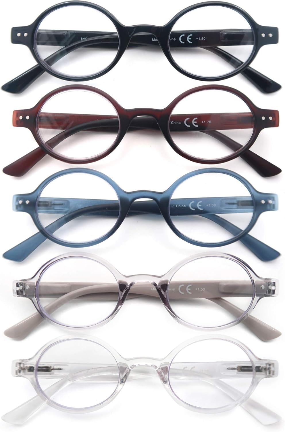 HEEYYOK 1.0 Round Reading Glasses For Women Men 5-Pack,Spring Hinge,Retro Mini Comfort Circle Mens Readers for small face women