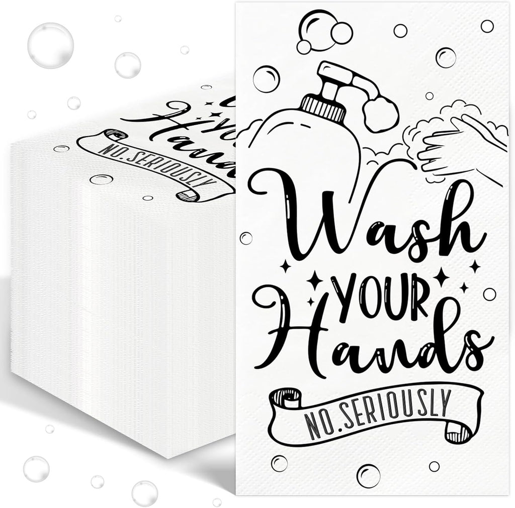 100 Pcs Disposable Hand Towels for Bathroom Paper Towels for Guests 3 Ply Wash Your Hands Bathroom Etiquette Guest Napkins for Powder Room Wedding Birthday Holiday Anniversary, Black White