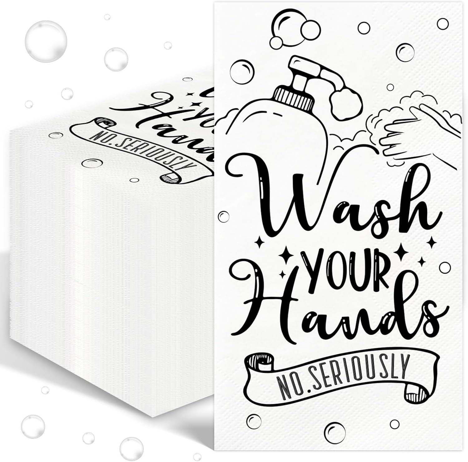 100 Pcs Disposable Hand Towels for Bathroom Paper Towels for Guests 3 Ply Wash Your Hands Bathroom Etiquette Guest Napkins for Powder Room Wedding Birthday Holiday Anniversary, Black White