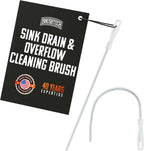 Brushtech Sink Drain & Overflow Cleaning Brush - Thin & Flexible Drain Cleaning Gadget for Clogs, Hair, & Debris - Long Pipe Cleaning Brush for Kitchen & Bathroom Sink Maintenance - Made in USA