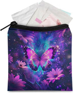 Purple Flower Butterfly Sanitary Napkin Storage Bag for Travel Zipper Period Holder Bag Portable Holder Pad for Women Teen Girls
