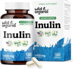 Wild & Organic Inulin Capsules 1400 mg - Digestive & Gut Support - Inulin Prebiotic Fiber Powder Supplement - Chicory Root Derived - Vegan, No Fillers, Non-GMO - 120 Count