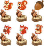 24Pcs Baby Shower Forest Animal Party Supplies Squirrel Theme Cupcake Toppers Woodland Animal Birthday Party Decorations Cartoon Squirrel Cake Topper Decorations for Woodland Theme
