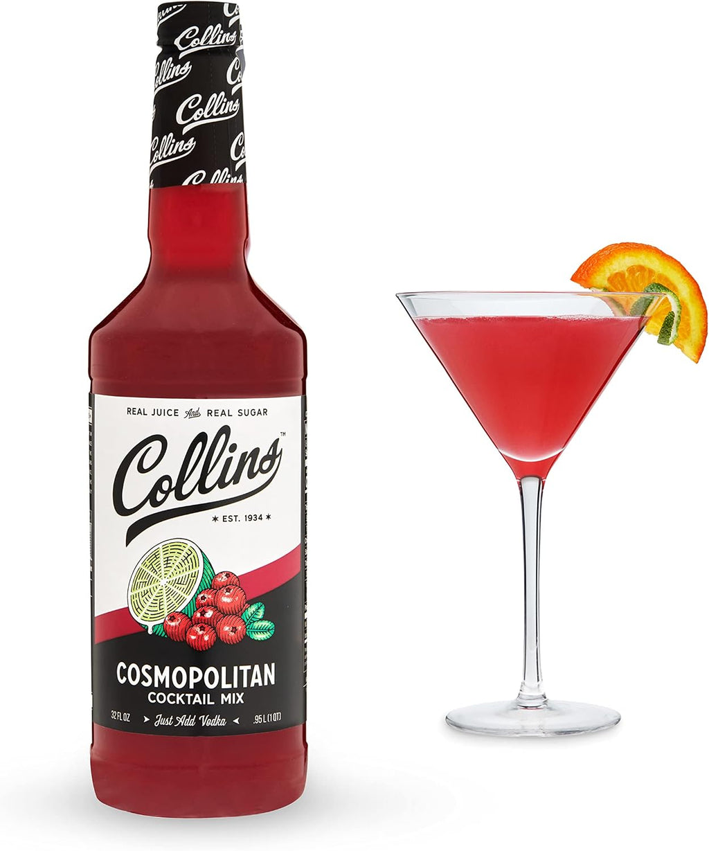 Collins Cosmopolitan Mix, Made With Real Cranberry Juice, Lime Juice, with Natural Flavors, Cosmo Cocktail Mixer, Bartender Mixer, Drinking Gifts, Home Cocktail bar, 32 fl oz