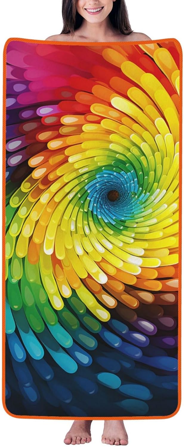 Rainbow Swirl Bath Towel Super Absorbent Soft Coral Velvet Bathroom Towel 27 x 55 Inch Microfiber Beach Towels for Bathroom, Gym, Spa and Hotel Towel