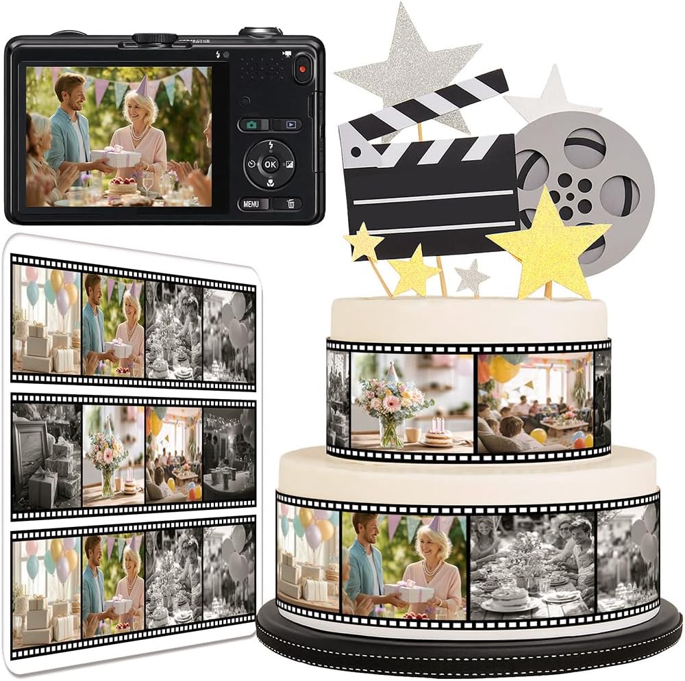 Custom Edible Cake Wrap Topper – 4 Photos (1:1), Film Strip Border, 10.2in L × 3in H