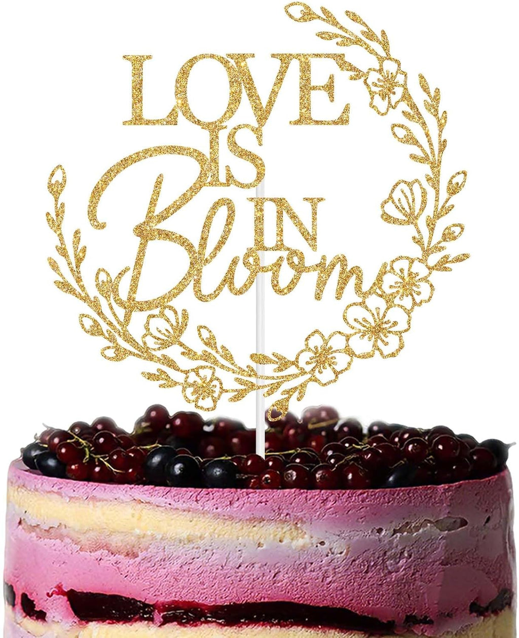 Love is in Bloom Cake Topper, Wildflower Themed Engagement Bachelorette Wedding Party Decorations, Floral Bridal Shower Cake Decoration, Flower Baby Shower Decor, Gold Glitter