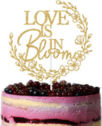Love is in Bloom Cake Topper, Wildflower Themed Engagement Bachelorette Wedding Party Decorations, Floral Bridal Shower Cake Decoration, Flower Baby Shower Decor, Gold Glitter