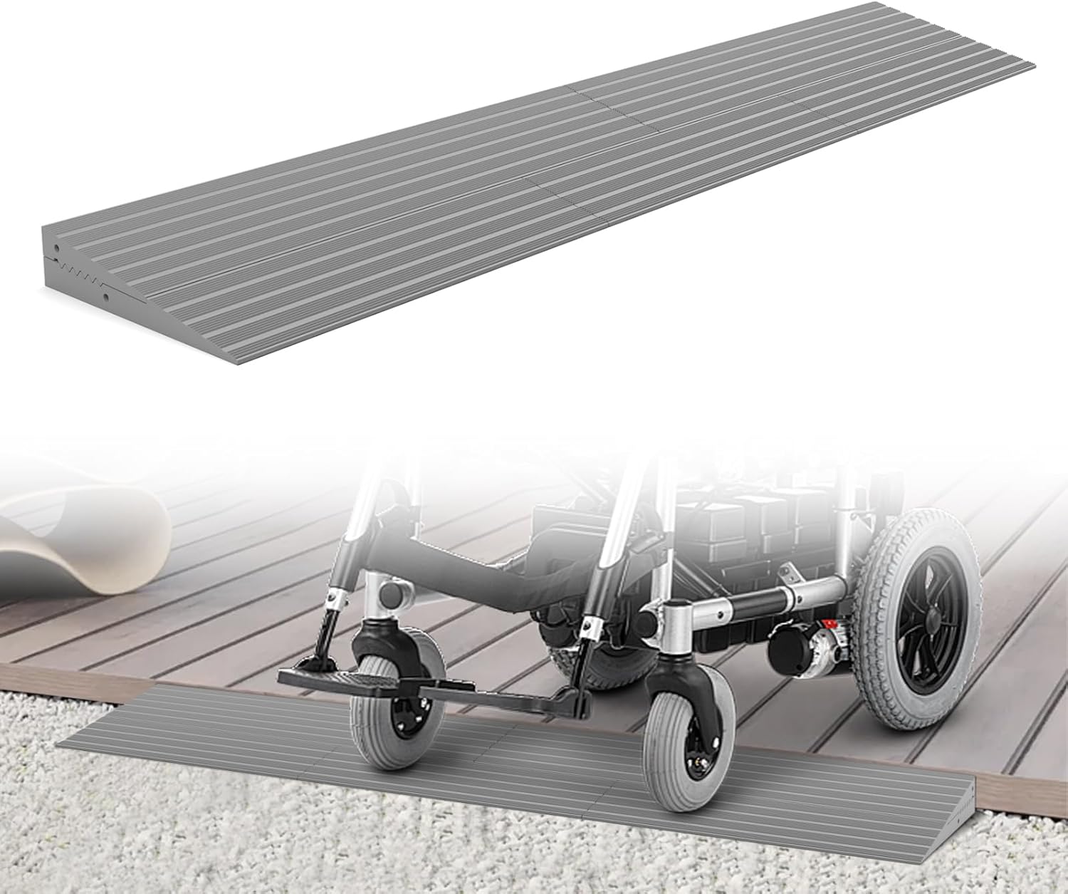 1.2" Rise Threshold Ramps for Doorways, 2000 Lbs Load Capacity, 34 inch Long Non-Slip Natural Rubber Power Wheelchair Ramp Stacking to Use for Doorways, Curb, Sweeper, Power Scooters, Bathroom-Grey