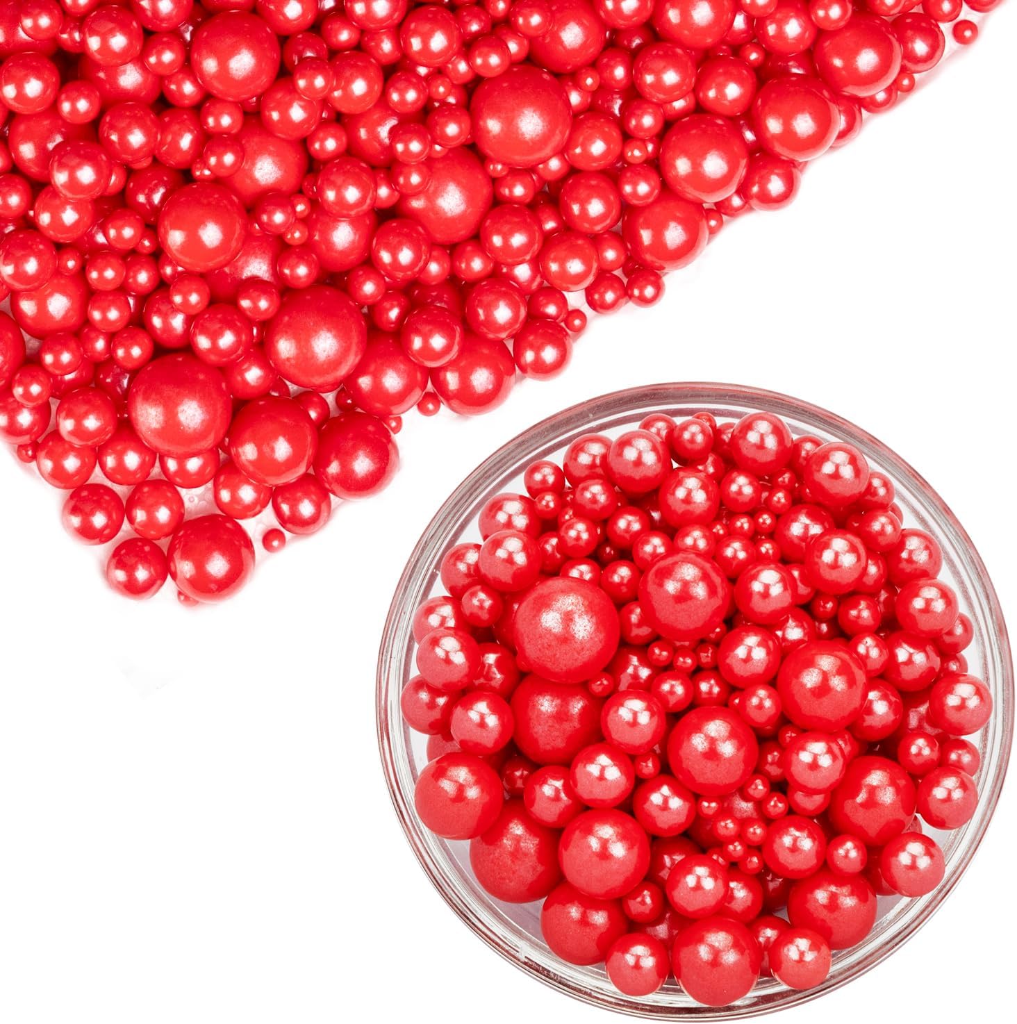 Dazzjoy Edible Red Pearl Sugar Sprinkles, Mix Size, 4.58oz, Red Sprinkles for Cupcake Decorating, Baking Cake Decorations, Wedding Party Easter Birthday Supplies