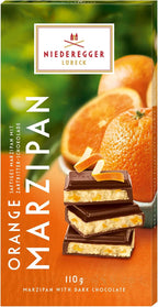 Niederegger Dark Chocolate Orange Marzipan Bar 110g/3.8 oz | Covered with crisp dark chocolate. | Authentic. Premium | Handcrafted in Germany since 1806.