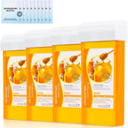 Roll on Wax Refill Kit: 4 Honey Wax Roller Refill & 10 Cleaning Wipes - Hair Removal Cartridge for Body Leg Arm (100g/3.53oz, 4 Pack)