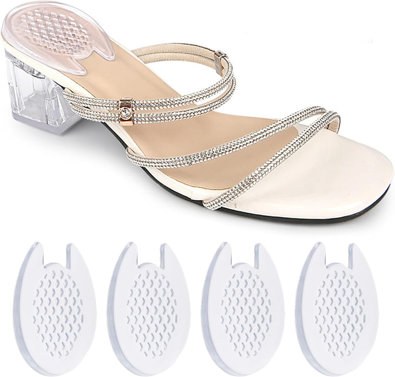 NICENEEDED 2 Pair Ball of Foot Cushions, Non Slip Discreet Shoe Metatarsal Pads for Women Gel High Heel Inserts, Shoe Inserts for Relieve Foot Pain Comfort