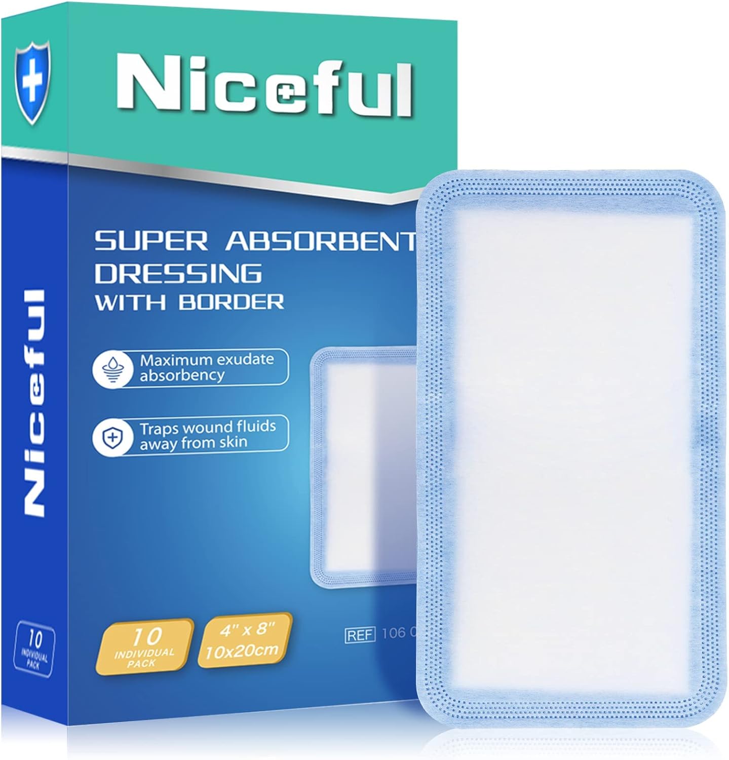 Super Absorbent Wound Dressing 4" x 8" (10 Pcs) – Non Stick Gauze Pads for Wound Care, Heavy Exudate Large Bandages for Pressure Ulcers, Bedsores, Diabetic Foot Ulcers