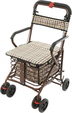 Storage Cart for Olders, Walking Aids with Seat, Foldable Rolling Walker with Seat for Seniors (Black, Bronze)